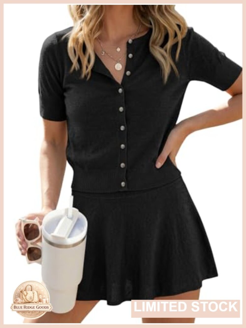 Wenrine Womens 2 Piece Skirt Set Short Sleeve Cardigan A-Line Mini Skirt Lounge